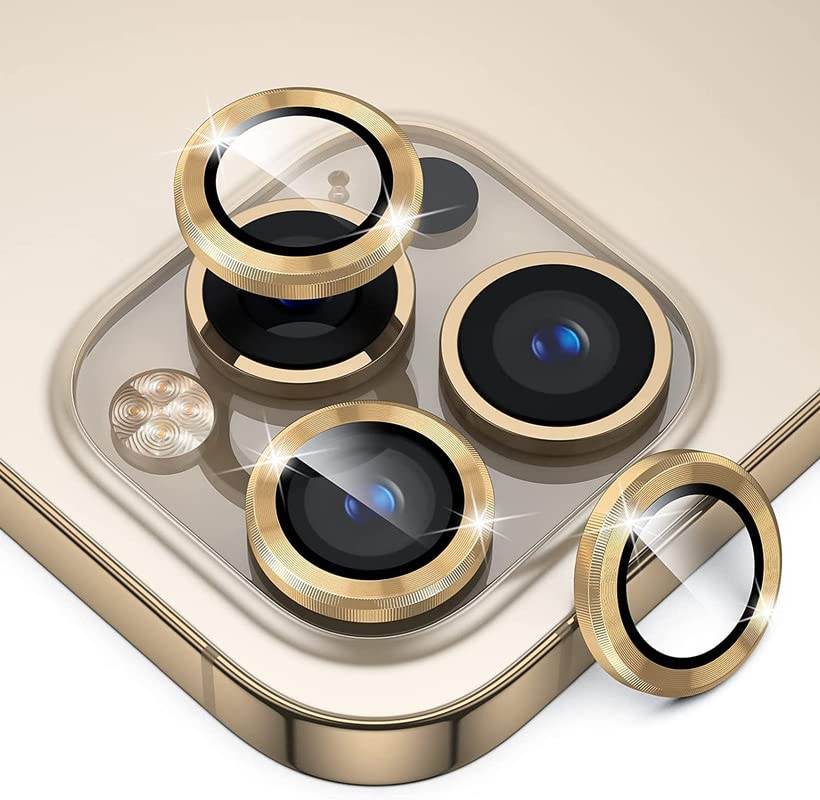 Camera Lens Protector Tempered Glass Film Aluminum Alloy Lens Cover - Gold - Guleel