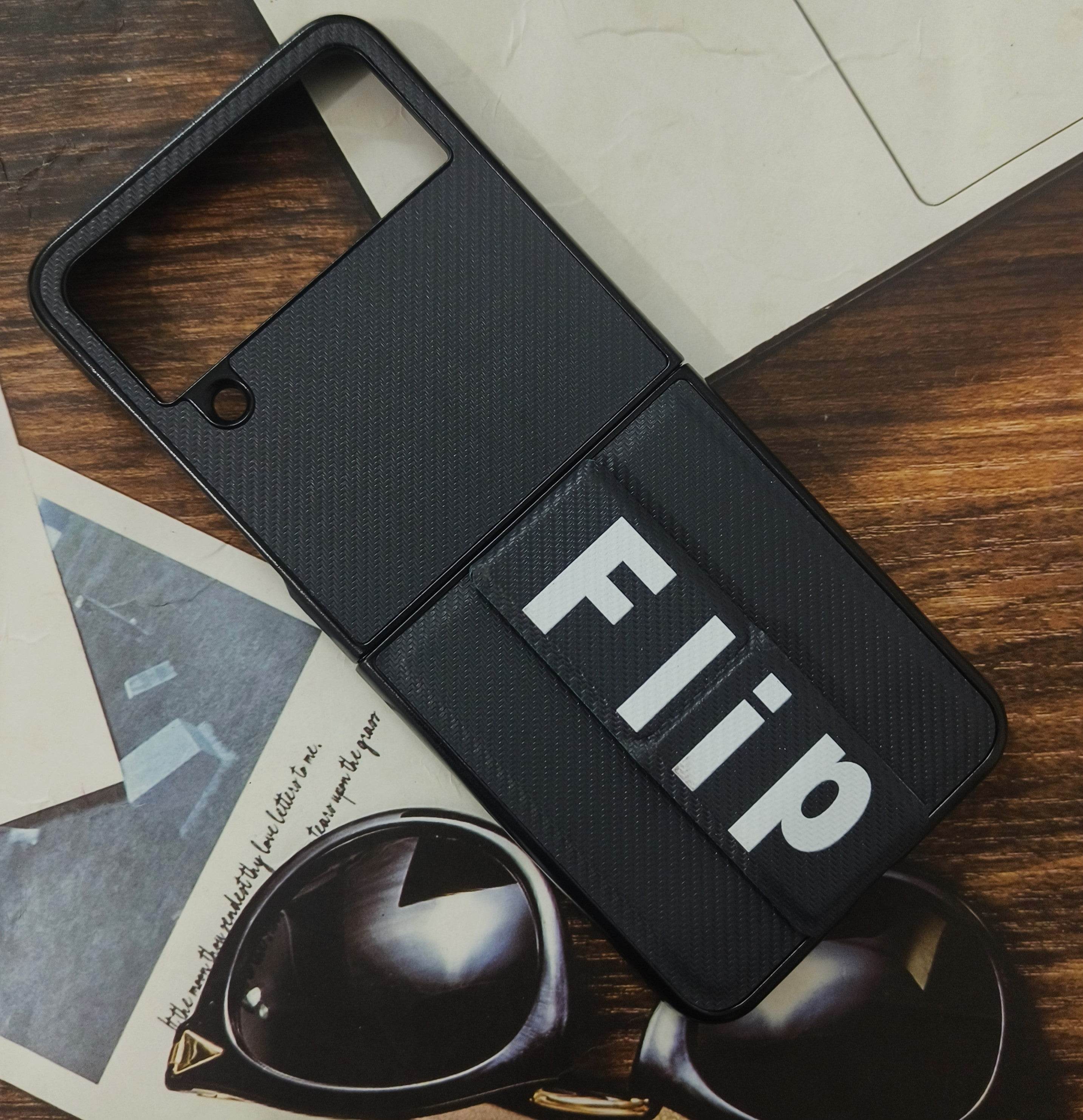 Samsung Galaxy Z Flip 4 Premium Leather Finish Shockproof Strap Case - Dark Grey - Guleel