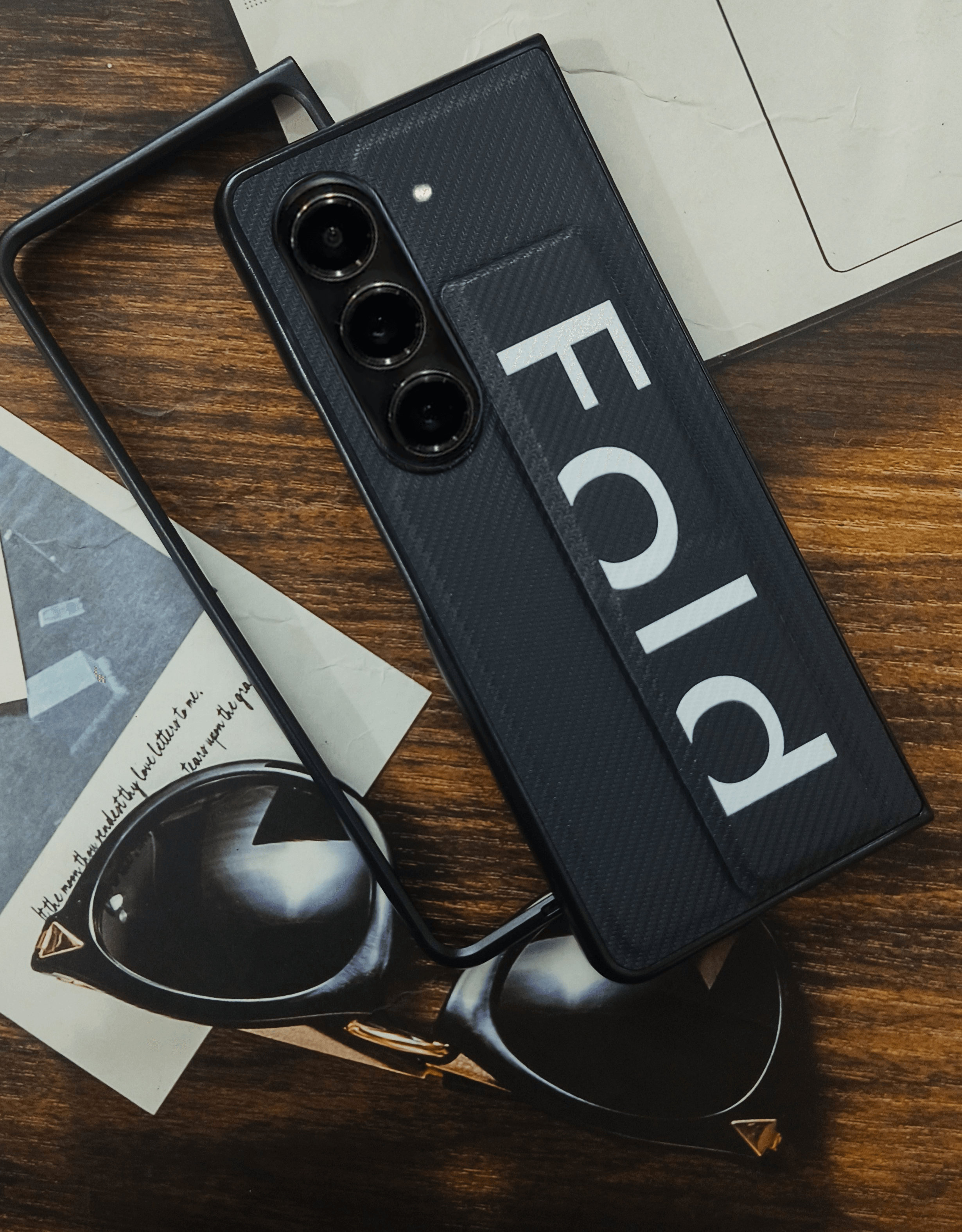 Samsung Galaxy Z Fold 5 Premium Leather Finish Shockproof Strap Case - Grey - Guleel