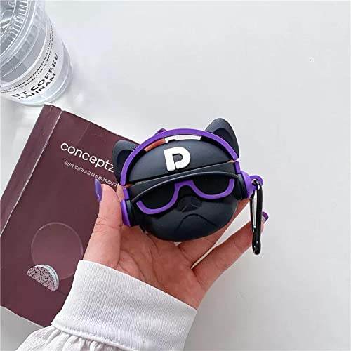 Airpod's 3 Cute French Music Bulldog Cartoon Silicone Case - Black Purple - Guleel