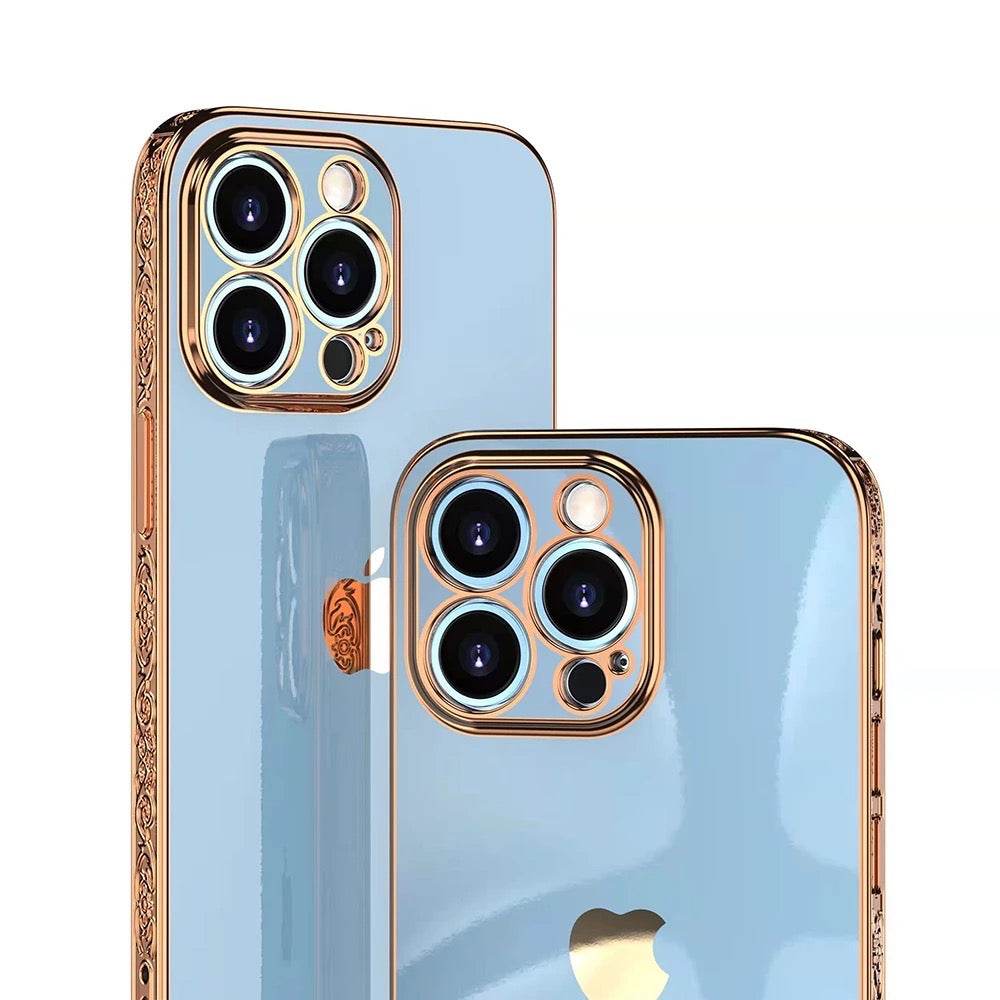 iPhone 13 Premium Silicone Series Camera Protection Carving Case – Blue - Guleel