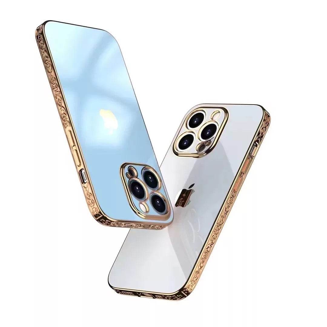 iPhone 13 Premium Silicone Series Camera Protection Carving Case – Light Blue - Guleel