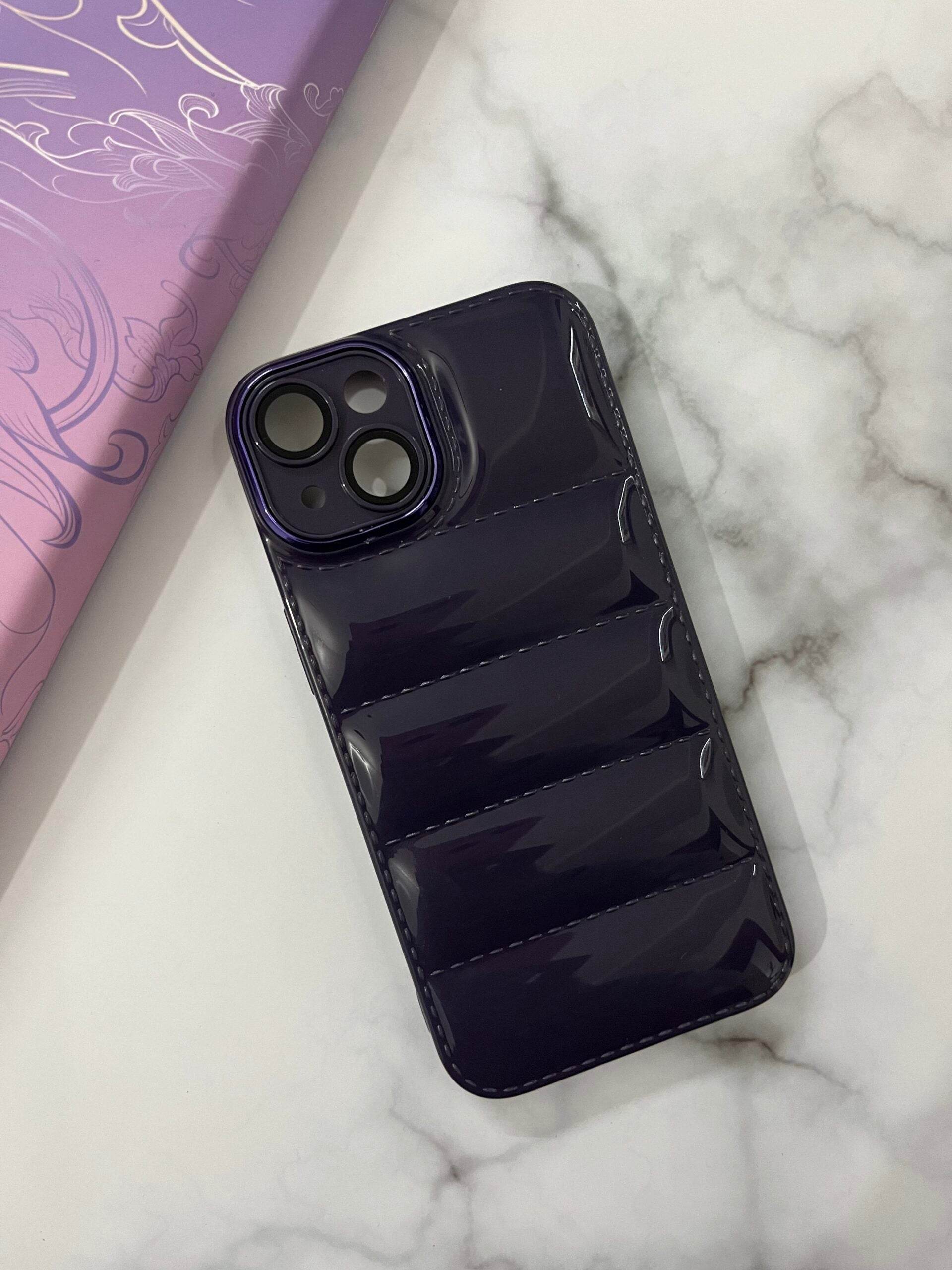 iPhone 14 Premium Cushion Glossy Back Cover – Purple - Guleel