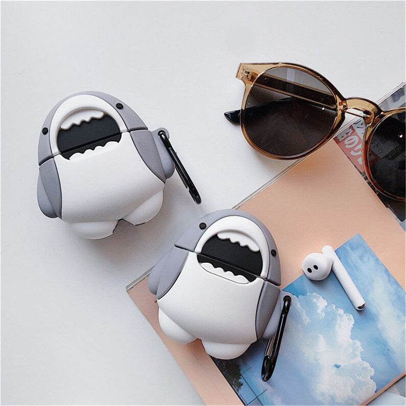 Airpod's Pro Cute Silicone Protective Sharks Cartoon Case - Grey - Guleel