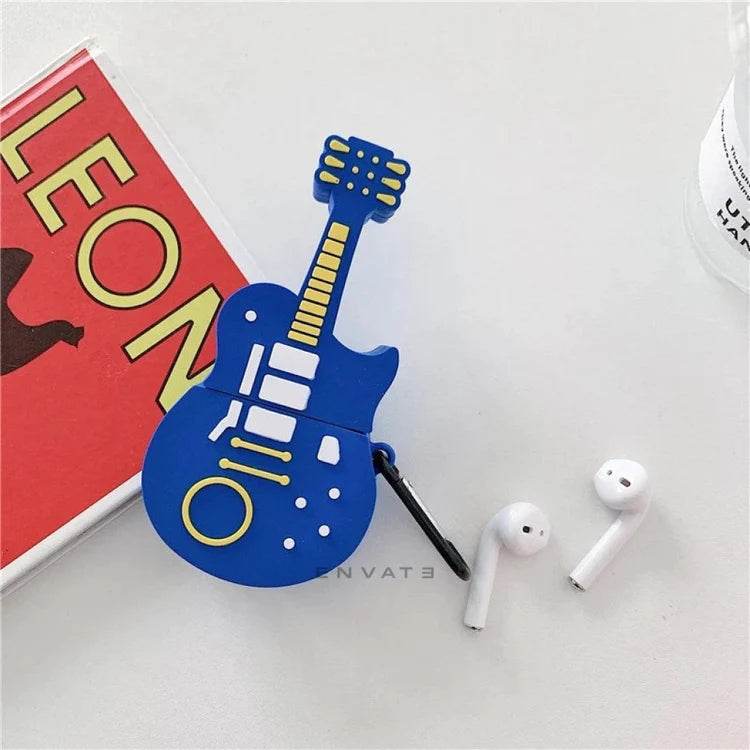 Airpod's 1 Cute Cartoon Cool Guitar Silicone Cover ( Airpods Not Included ) Blue - Guleel