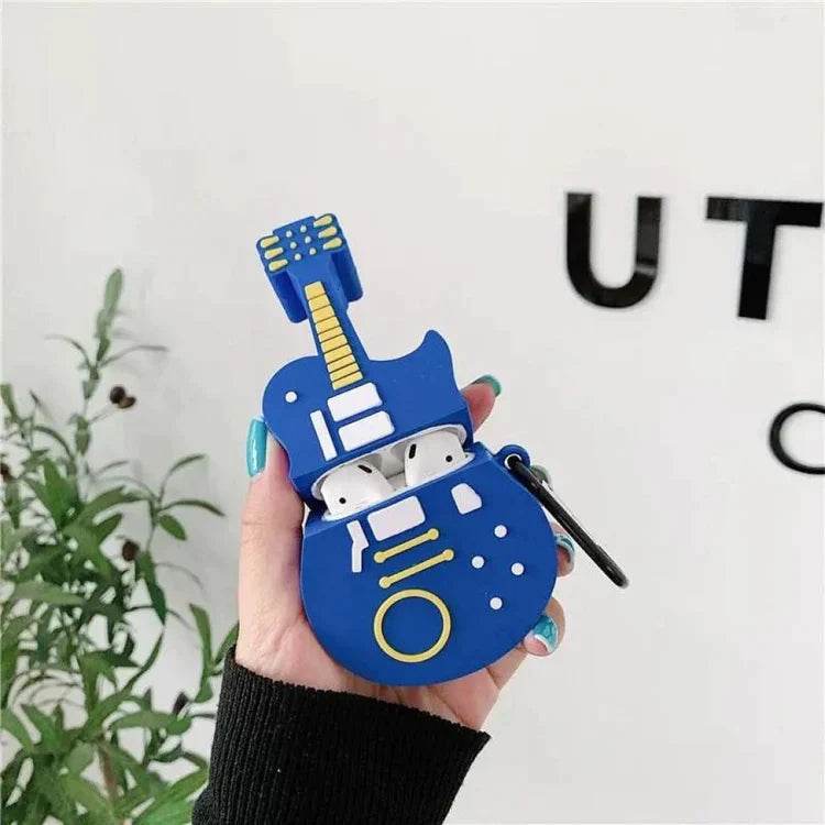 Airpod's 2 Cute Cartoon Cool Guitar Silicone Cover ( Airpods Not Included ) Blue - Guleel