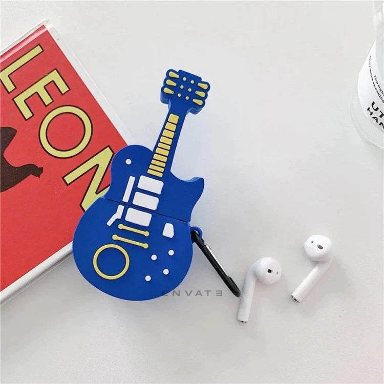 Airpod's 2 Cute Cartoon Cool Guitar Silicone Cover ( Airpods Not Included ) Blue - Guleel