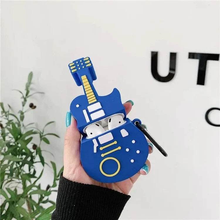 Airpod's 1 Cute Cartoon Cool Guitar Silicone Cover ( Airpods Not Included ) Blue - Guleel