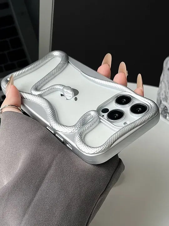 Premium Glossy 3D Snake Design Mobile Cover - Silver