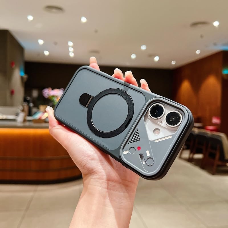 Magnetic Shockproof Mag-Safe Compatible Case Foldable 110° Metal Ring Kickstand Matte Finish