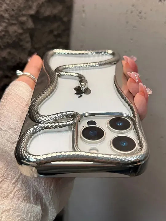 Premium Glossy 3D Snake Design Mobile Cover - Silver