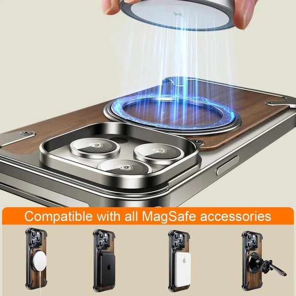 Magnetic Wooden Stand Shockproof Case