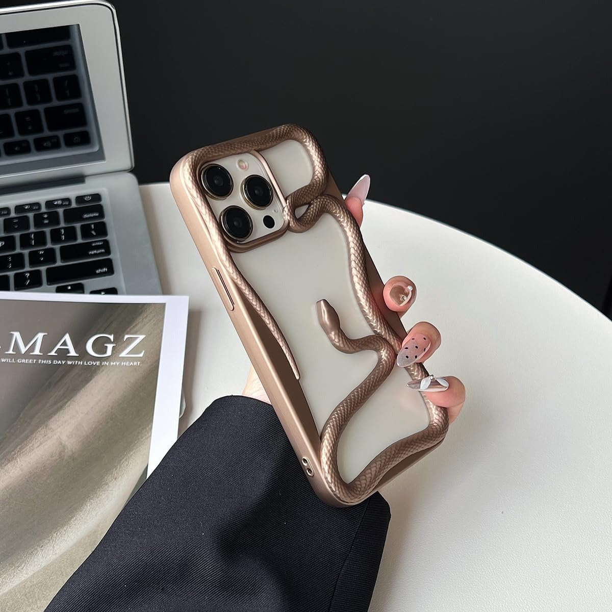 Premium Matte 3D Snake Design Mobile Cover - Gold