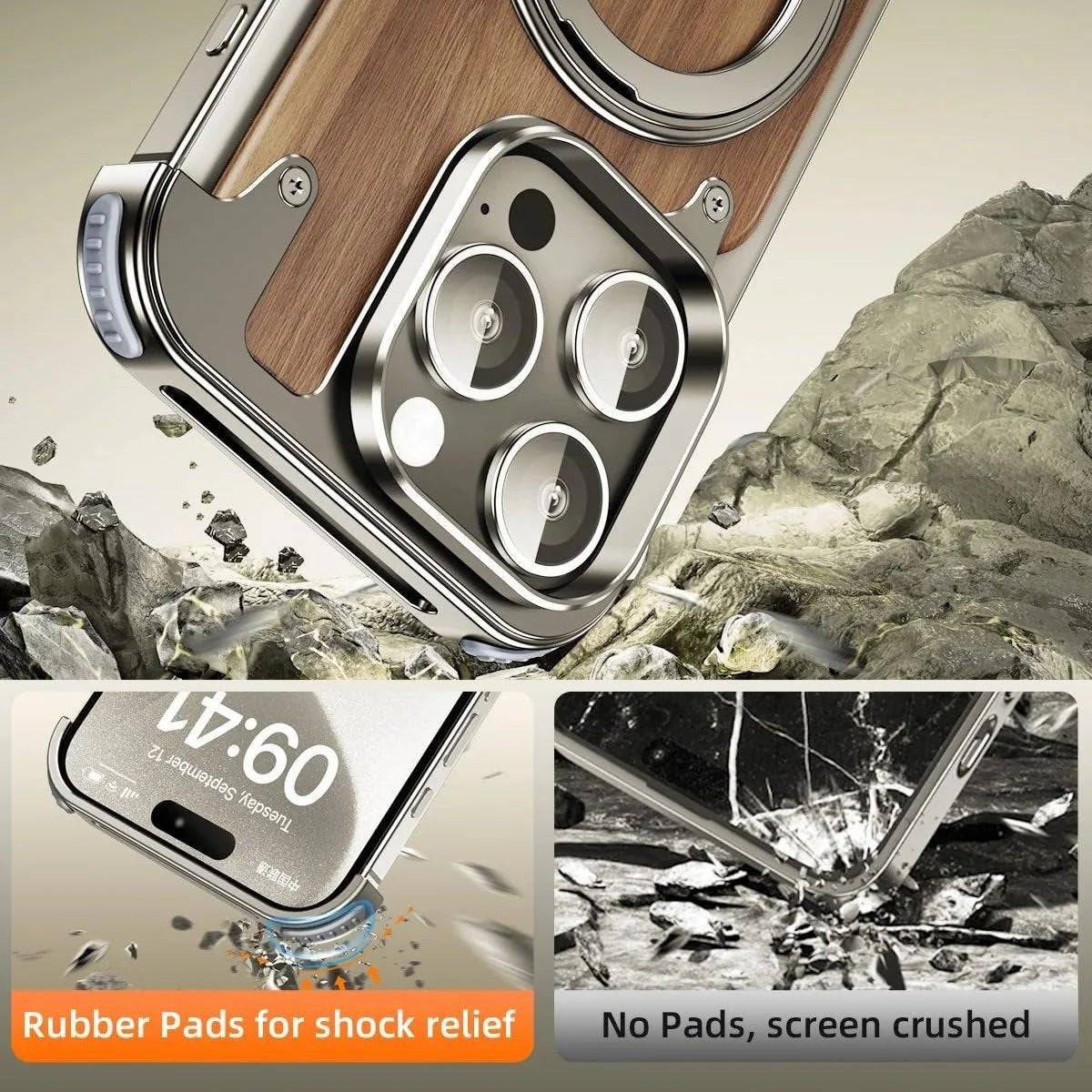 Magnetic Wooden Stand Shockproof Case