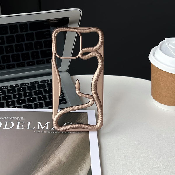 Premium Matte 3D Snake Design Mobile Cover - Gold