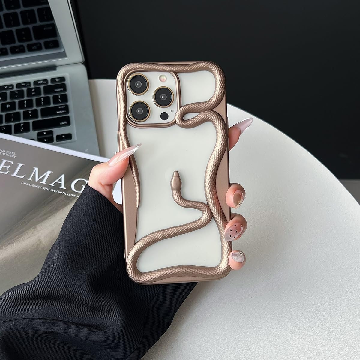 Premium Matte 3D Snake Design Mobile Cover - Gold