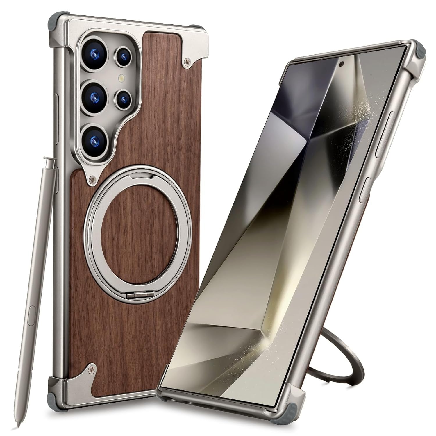Magnetic Wooden Stand Shockproof Mobile Cover