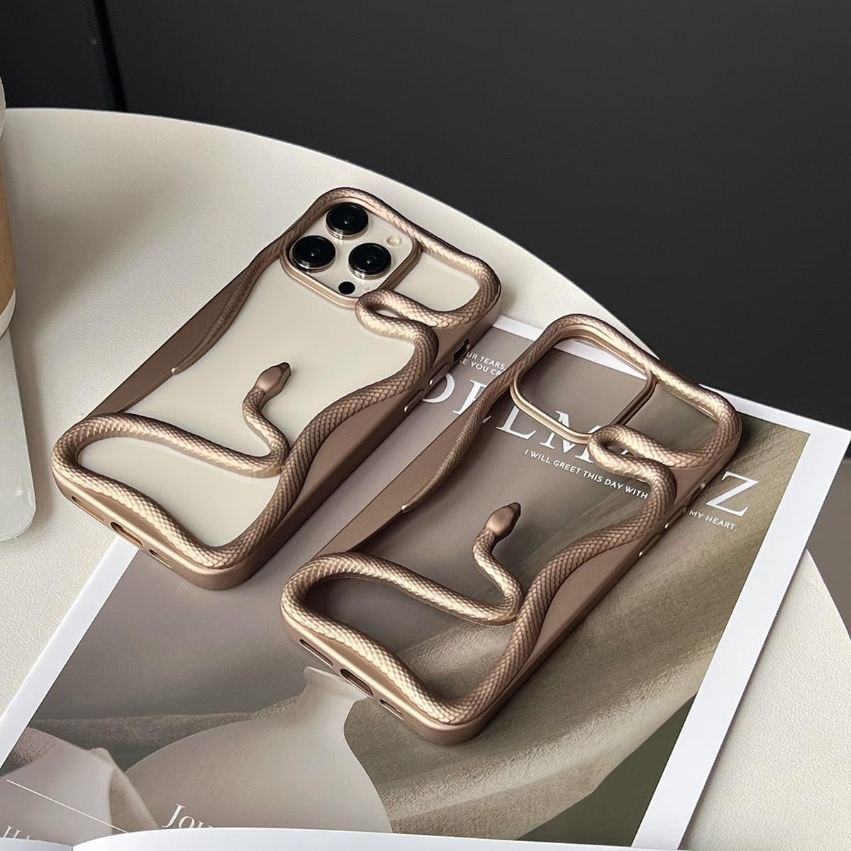 Premium Matte 3D Snake Design Mobile Cover - Gold