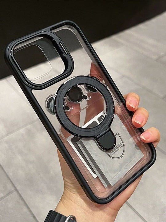 Premium Transparent Magsafe Stand Mobile Cover with FREE Lens