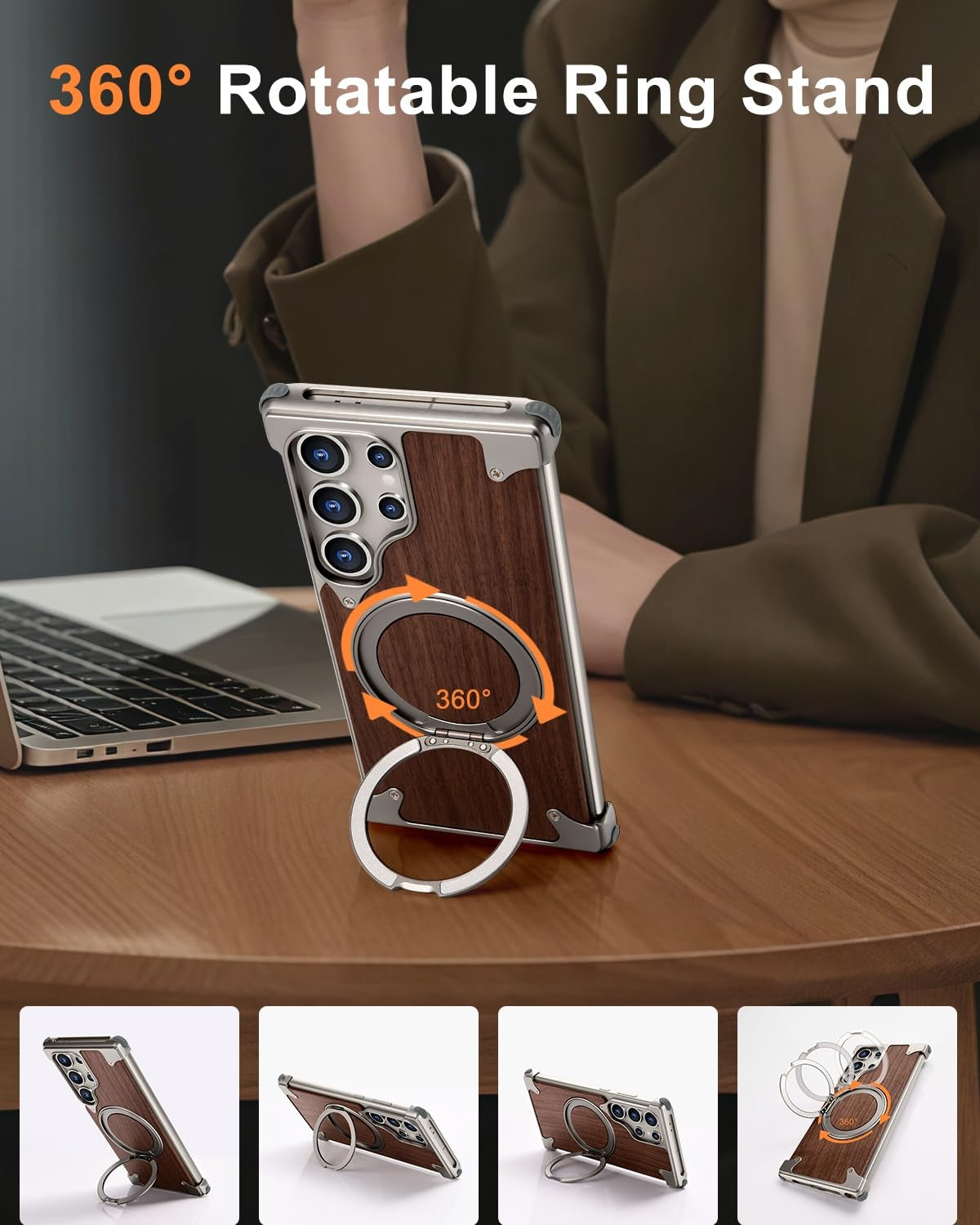 Magnetic Wooden Stand Shockproof Mobile Cover