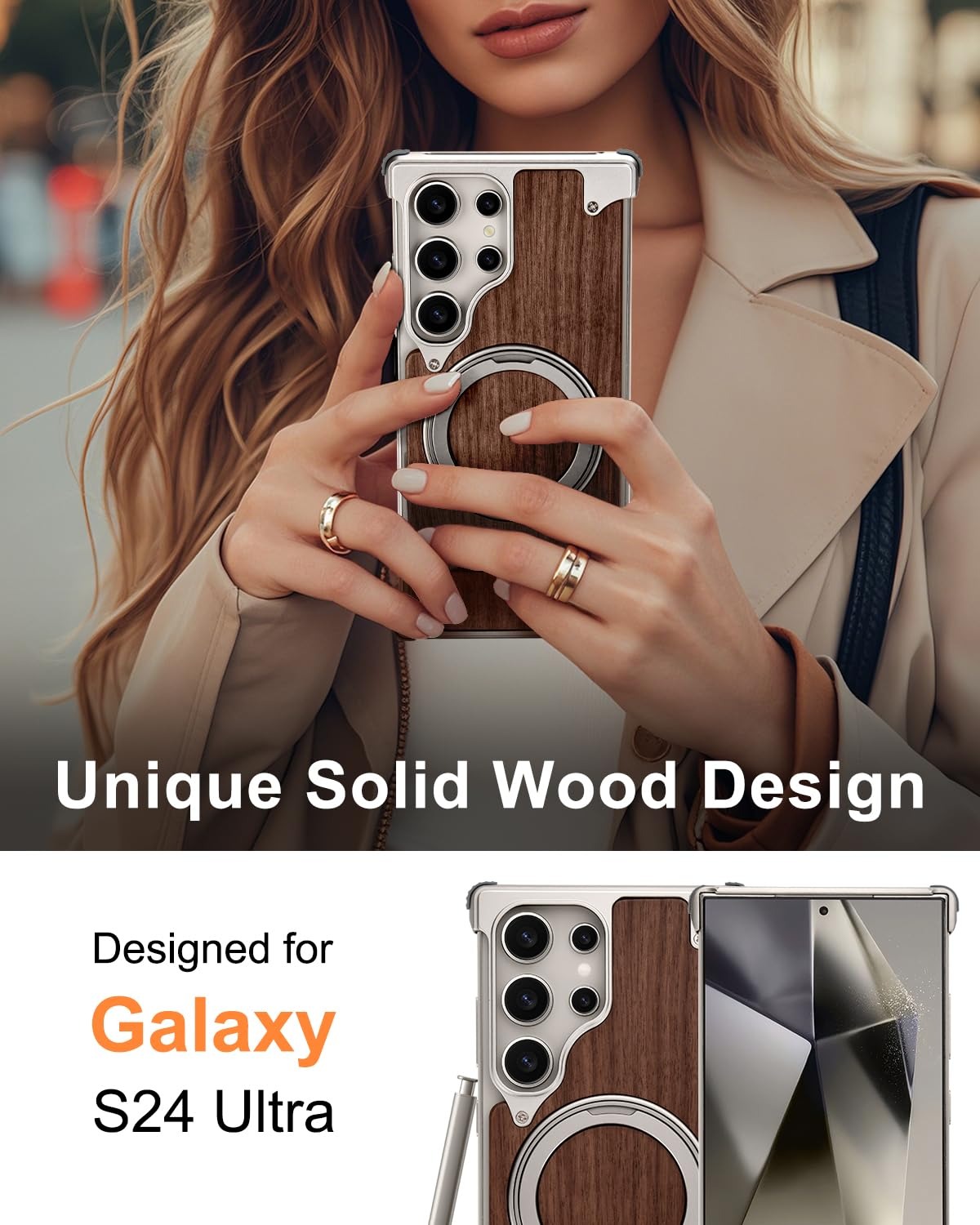 Magnetic Wooden Stand Shockproof Mobile Cover