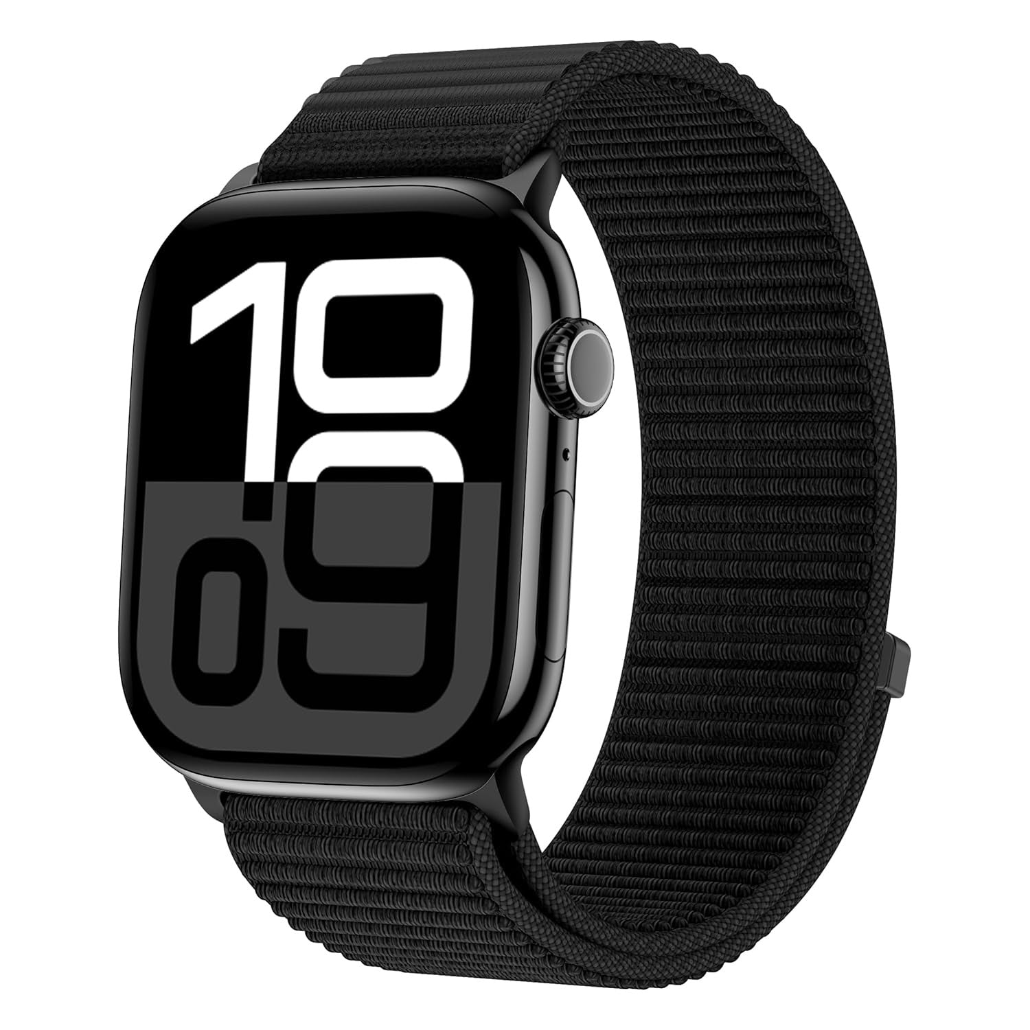 Nylon Loop Sport Band Compatible with Apple Watch Series 11/10/9/8/7/6/5/4/3/2/1 SE3 SE2 SE Ultra3/2/1, 38mm 40mm 41mm 42mm 44mm 45mm 46mm 49mm, Soft Adjustable Strap - Black