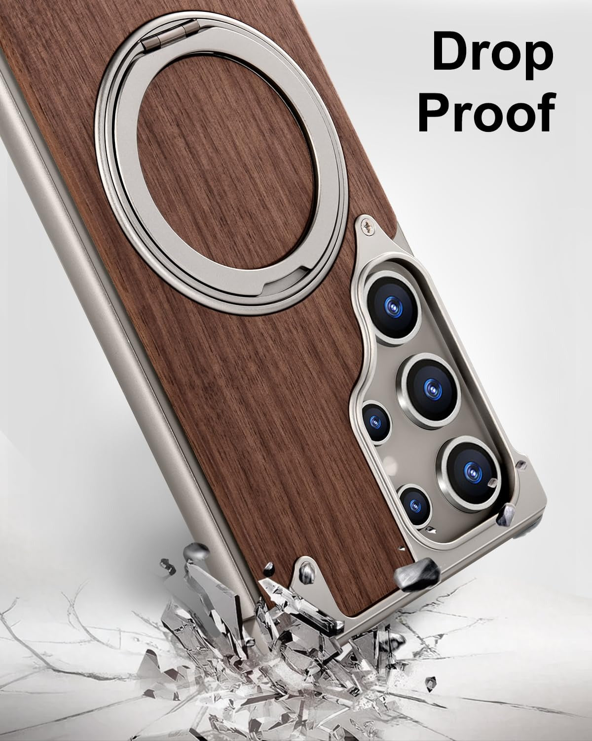 Magnetic Wooden Stand Shockproof Mobile Cover