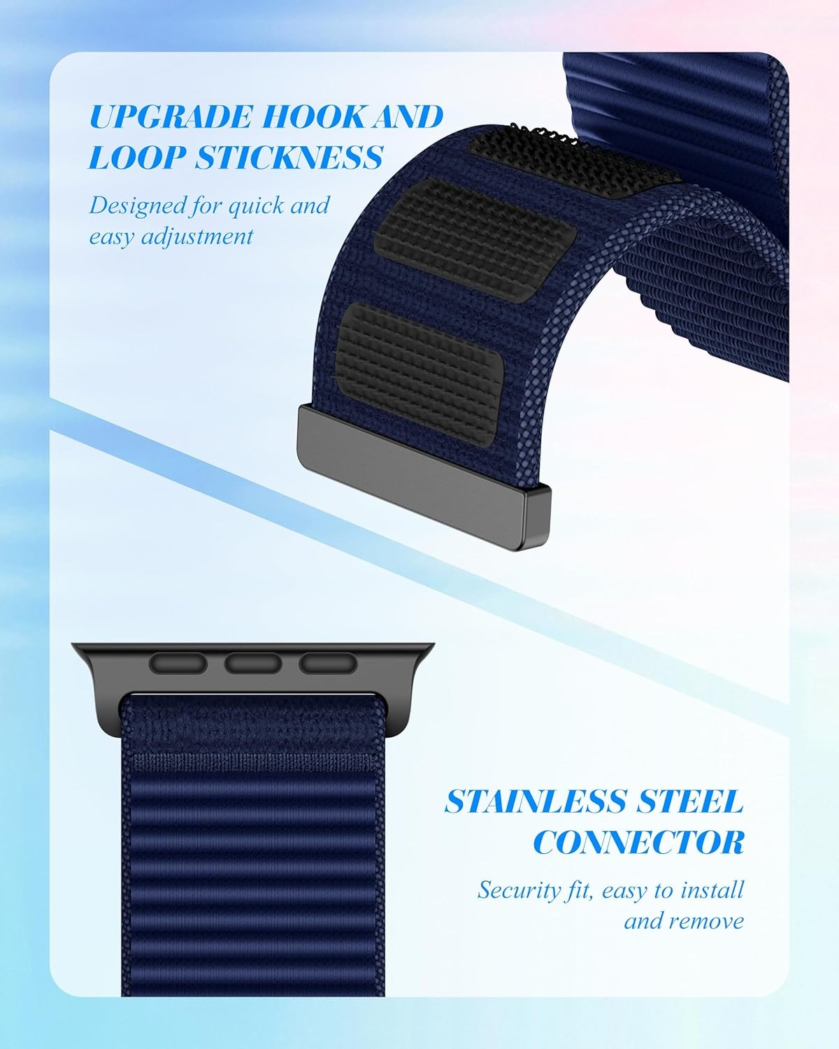 Nylon Loop Sport Band Compatible with Apple Watch Series 11/10/9/8/7/6/5/4/3/2/1 SE3 SE2 SE Ultra3/2/1, 38mm 40mm 41mm 42mm 44mm 45mm 46mm 49mm, Soft Adjustable Strap - Blue