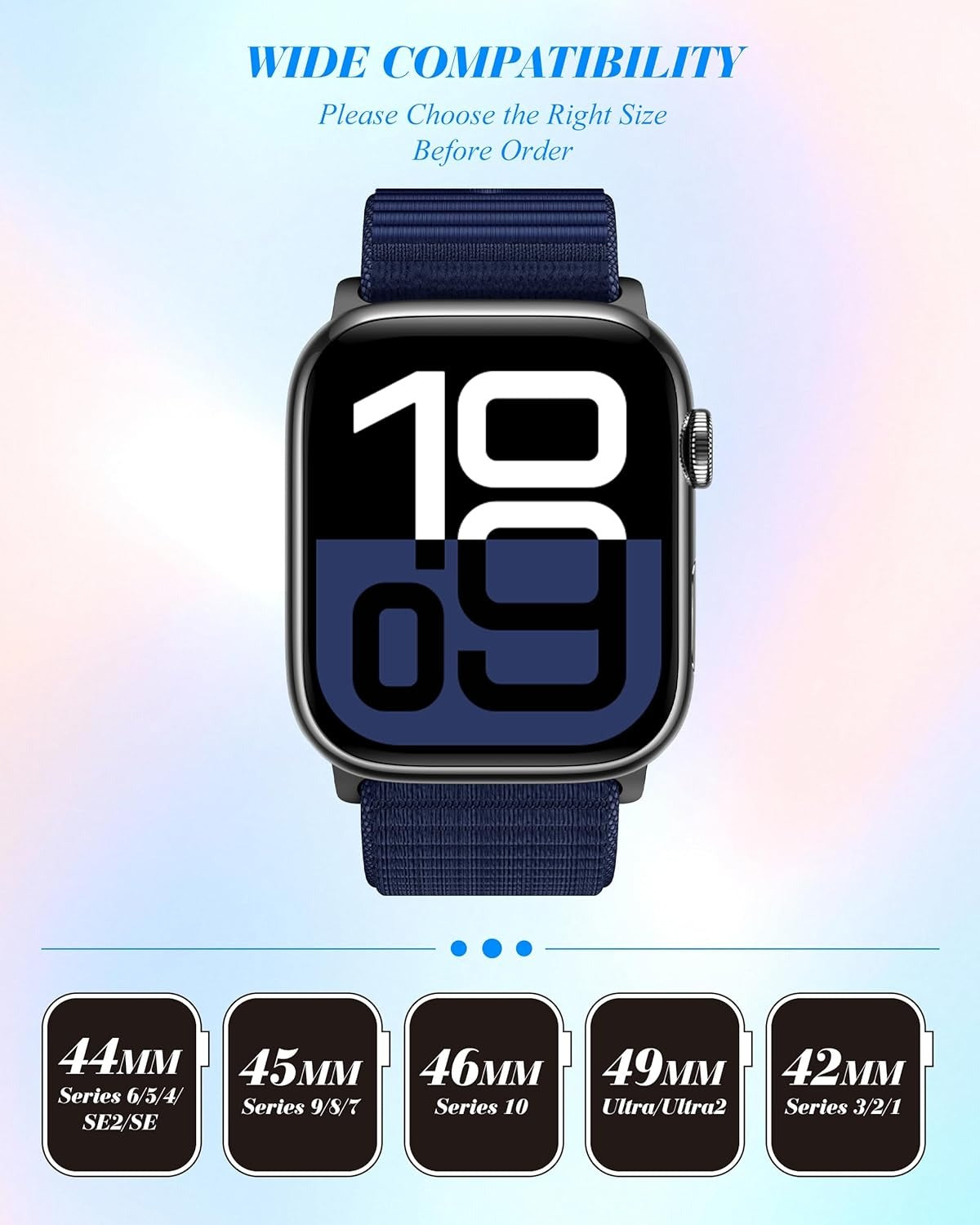 Nylon Loop Sport Band Compatible with Apple Watch Series 11/10/9/8/7/6/5/4/3/2/1 SE3 SE2 SE Ultra3/2/1, 38mm 40mm 41mm 42mm 44mm 45mm 46mm 49mm, Soft Adjustable Strap - Blue