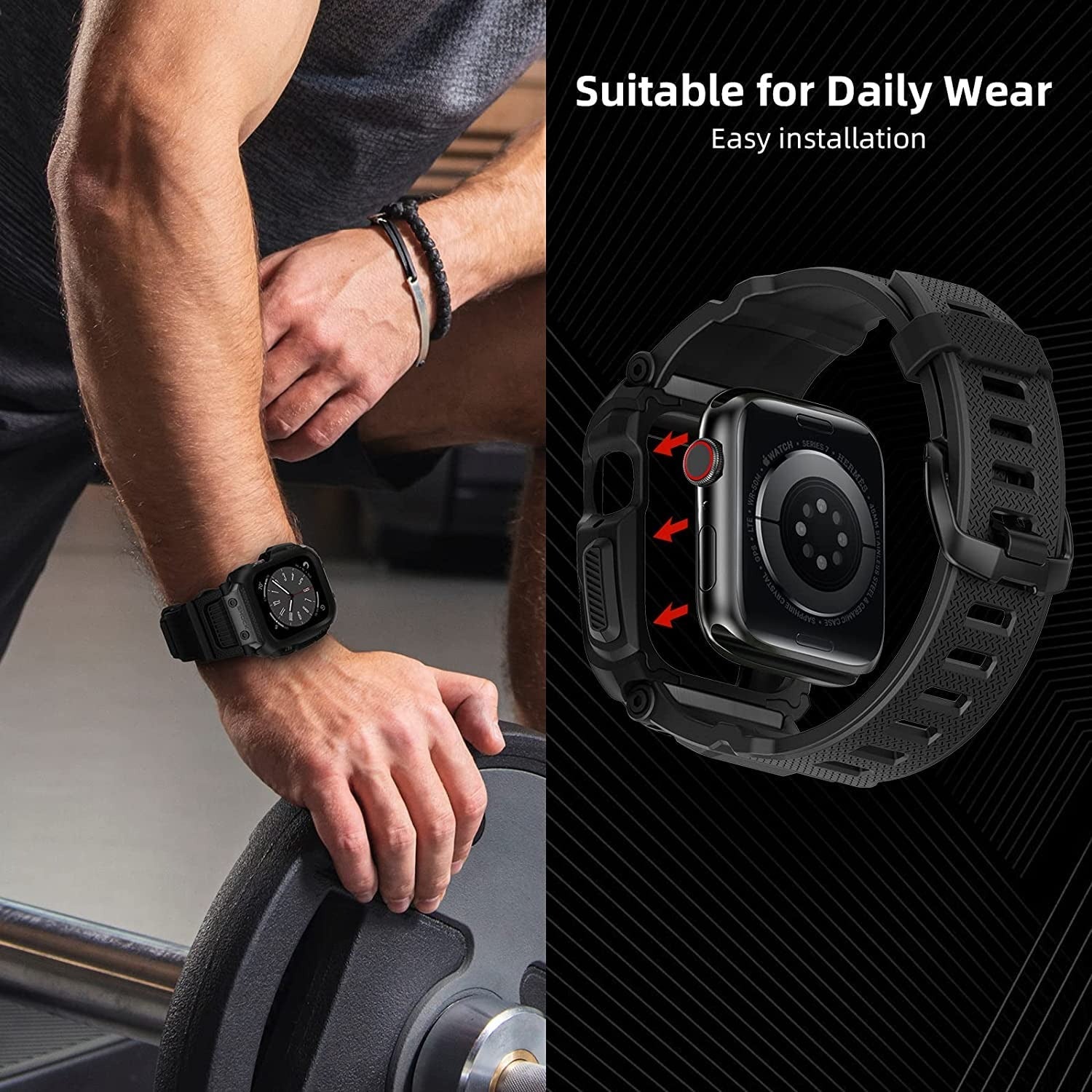Sport Nylon Band Compatible with Apple Watch Series 9/8/7 (41mm/45mm) | Series 11/10 (42mm/46mm) | SE3/SE2/SE/6/5/4 (40mm/44mm) | Ultra 49mm | 3/2/1 38mm, Elastic Fabric Solo Loop iWatch Strap - Black