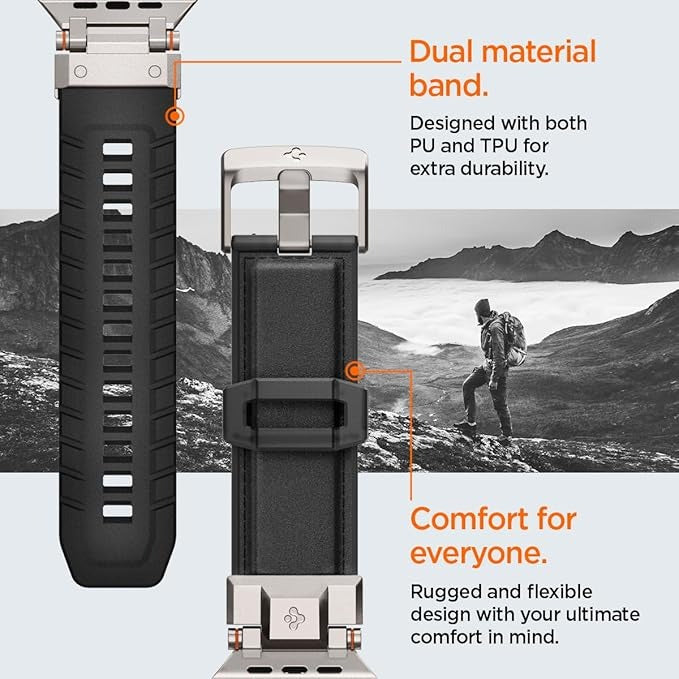 Strap Band for Apple Watch Ultra 3/2/1 49mm, Series 11/10 46mm, 9/8/7 45mm, SE3/SE2/SE/6/5/4 44mm, 3/2/1 42mm, Shockproof, Durable(DuraPro Armor PU) - Black
