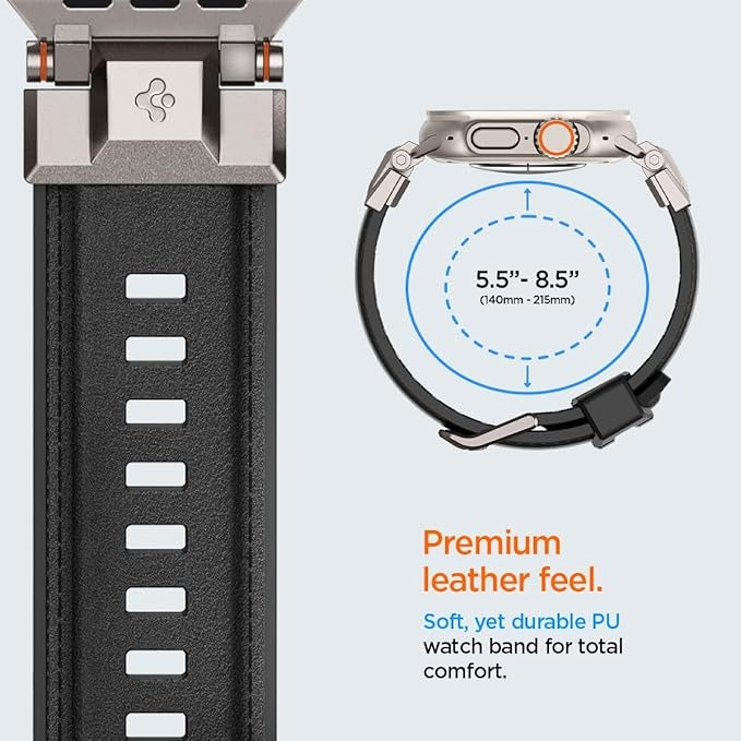 Strap Band for Apple Watch Ultra 3/2/1 49mm, Series 11/10 46mm, 9/8/7 45mm, SE3/SE2/SE/6/5/4 44mm, 3/2/1 42mm, Shockproof, Durable(DuraPro Armor PU) - Black