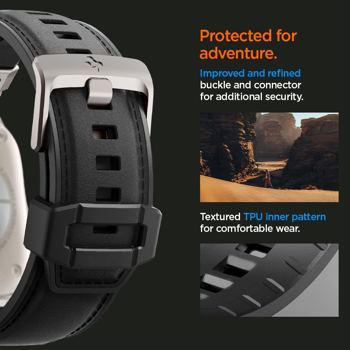 Strap Band for Apple Watch Ultra 3/2/1 49mm, Series 11/10 46mm, 9/8/7 45mm, SE3/SE2/SE/6/5/4 44mm, 3/2/1 42mm, Shockproof, Durable(DuraPro Armor PU) - Black