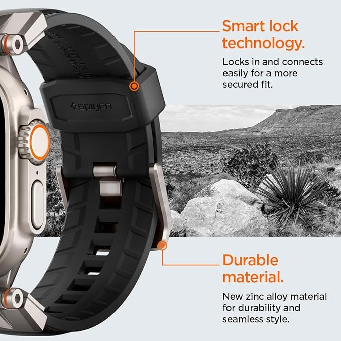Strap Band for Apple Watch Ultra 3/2/1 49mm, Series 11/10 46mm, 9/8/7 45mm, SE3/SE2/SE/6/5/4 44mm, 3/2/1 42mm, Shockproof, Durable(DuraPro Armor PU) - Black