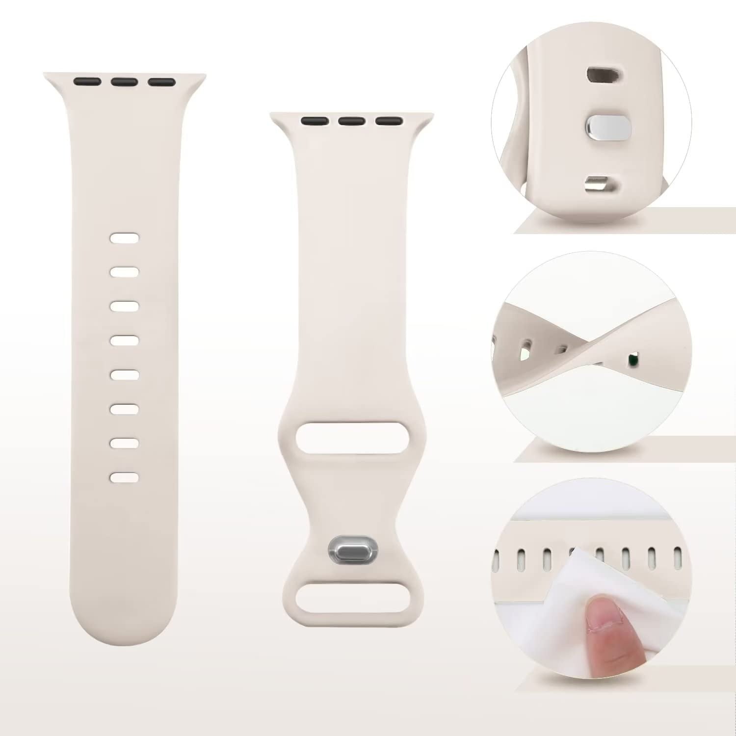 Sport Band Compatible with Apple Watch 44mm 45mm 46mm 40mm 42mm 38mm 41mm 49mm, Soft Silicone Strap for iWatch Series 11 10 9 8 7 6 5 4 3 2 1 SE3 SE2 SE Ultra (Watch Not Included)- Cream