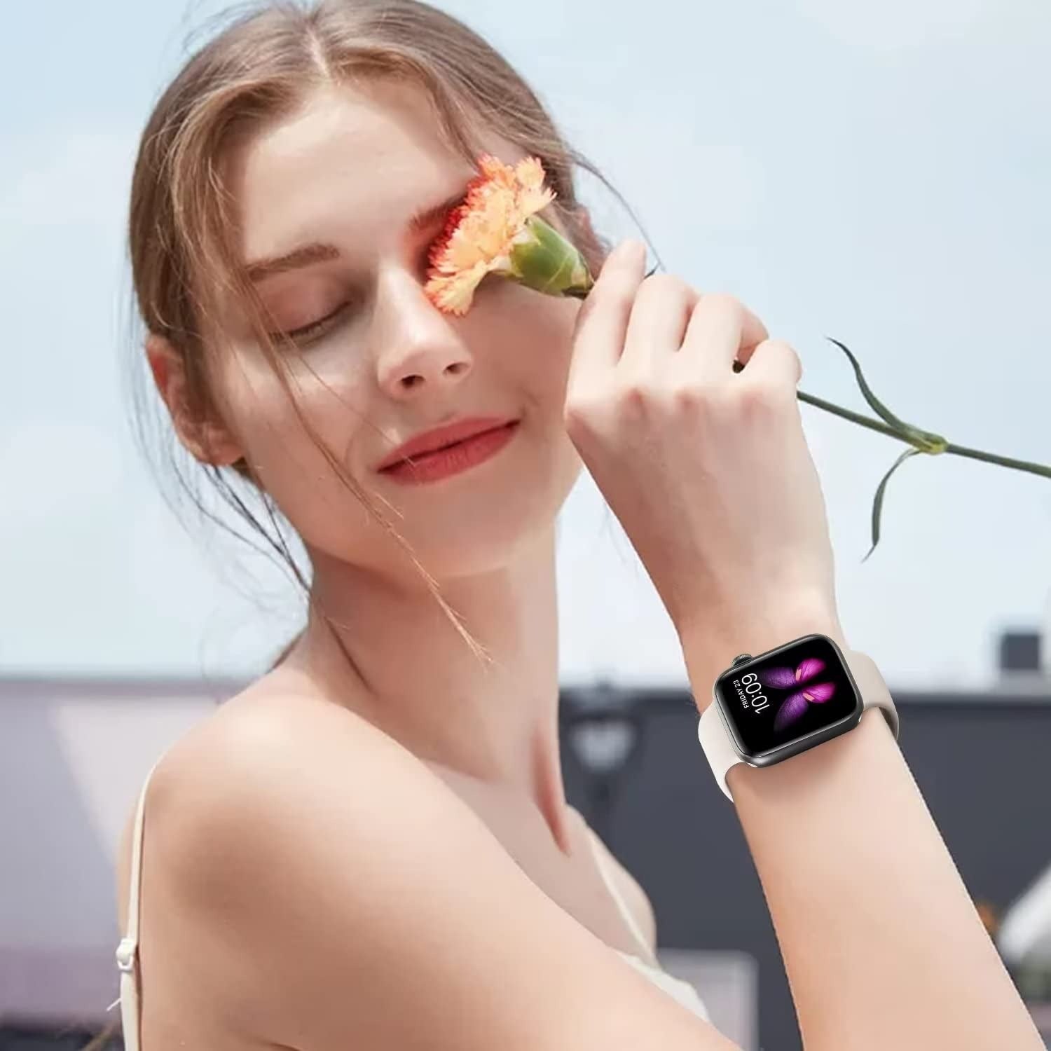 Sport Band Compatible with Apple Watch 44mm 45mm 46mm 40mm 42mm 38mm 41mm 49mm, Soft Silicone Strap for iWatch Series 11 10 9 8 7 6 5 4 3 2 1 SE3 SE2 SE Ultra (Watch Not Included)- Cream