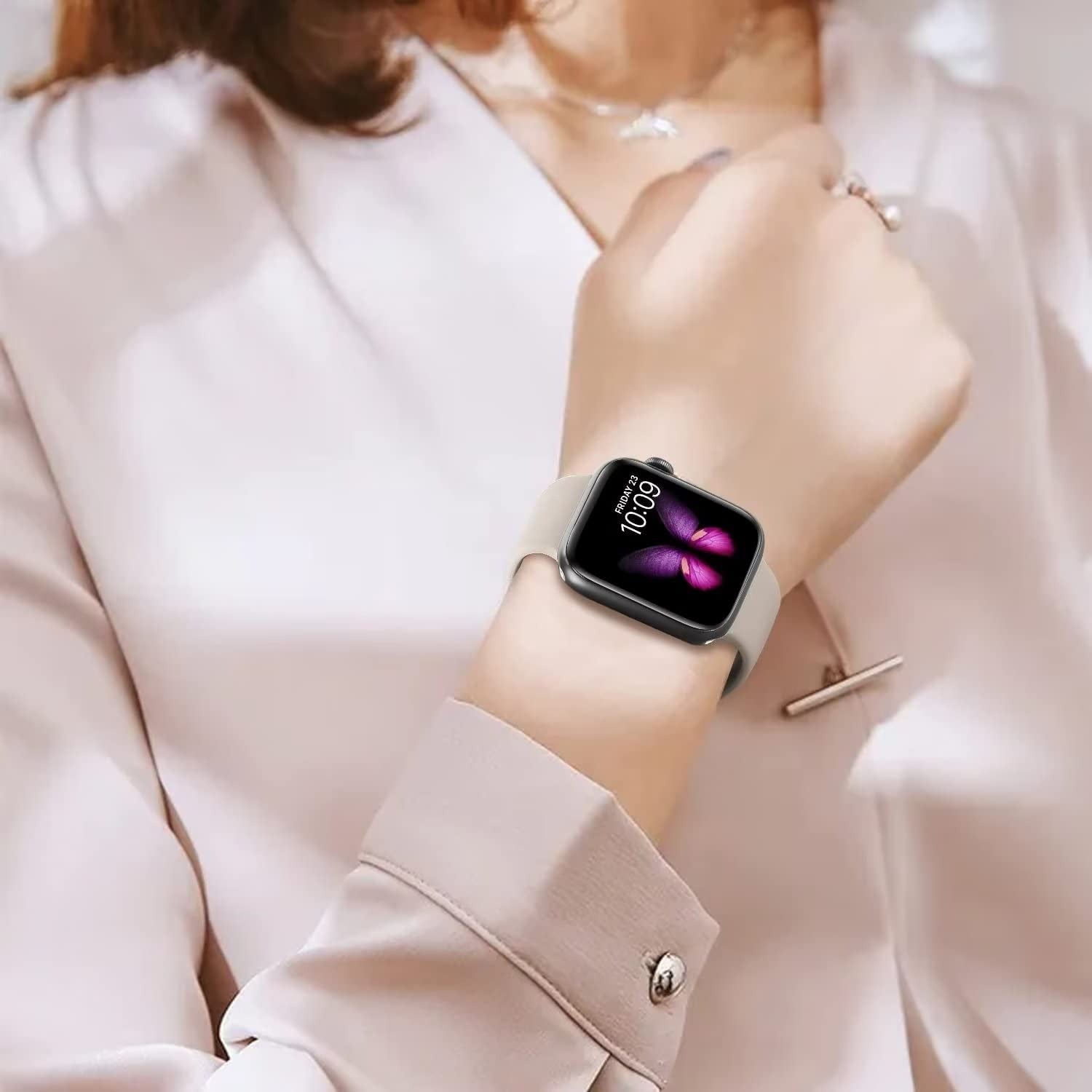 Sport Band Compatible with Apple Watch 44mm 45mm 46mm 40mm 42mm 38mm 41mm 49mm, Soft Silicone Strap for iWatch Series 11 10 9 8 7 6 5 4 3 2 1 SE3 SE2 SE Ultra (Watch Not Included)- Cream
