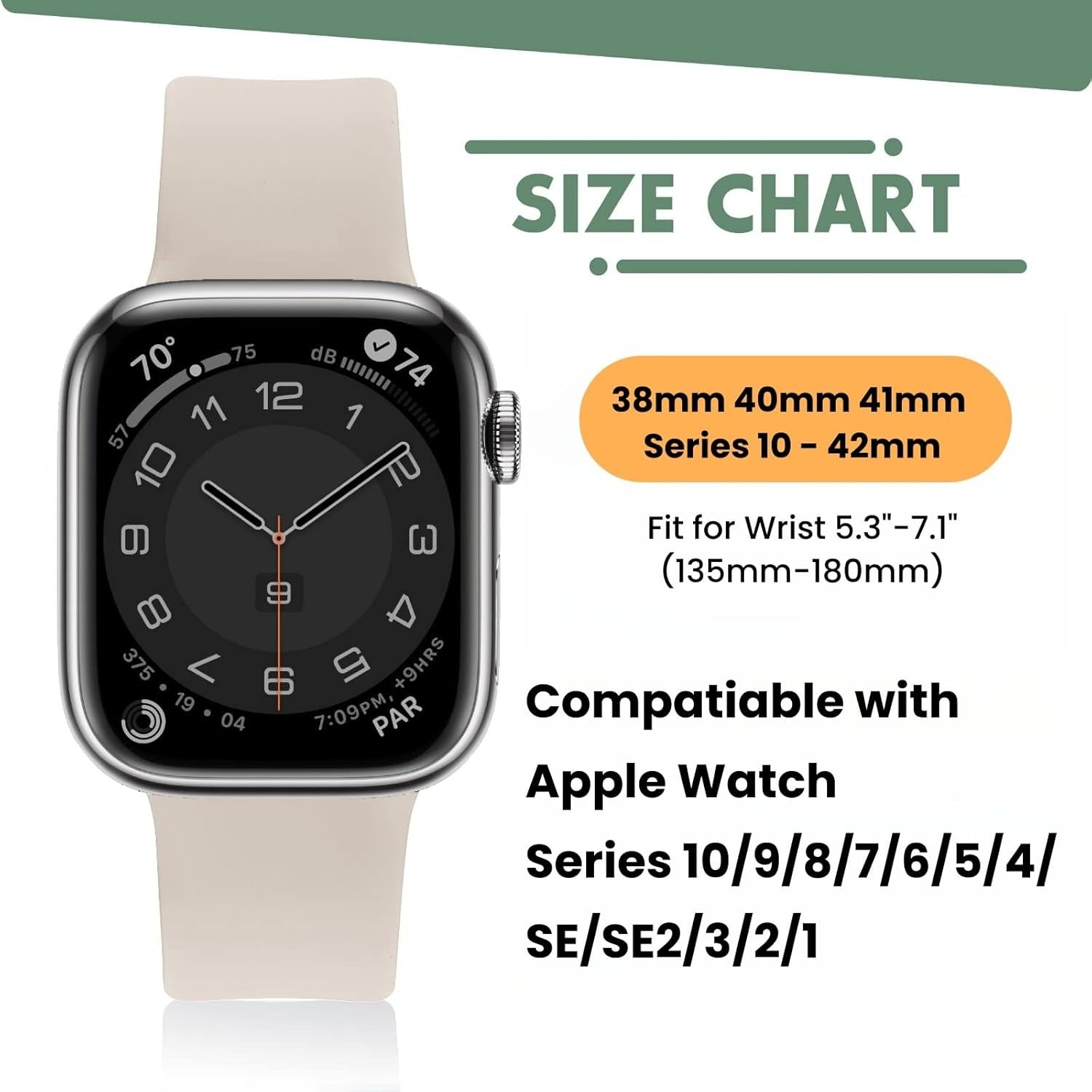 Sport Band Compatible with Apple Watch 44mm 45mm 46mm 40mm 42mm 38mm 41mm 49mm, Soft Silicone Strap for iWatch Series 11 10 9 8 7 6 5 4 3 2 1 SE3 SE2 SE Ultra (Watch Not Included)- Cream
