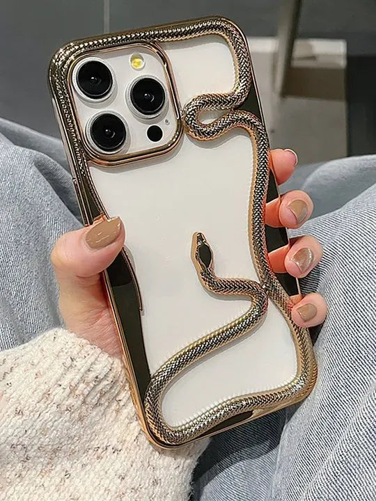 Premium Glossy 3D Snake Design Mobile Cover - Gold