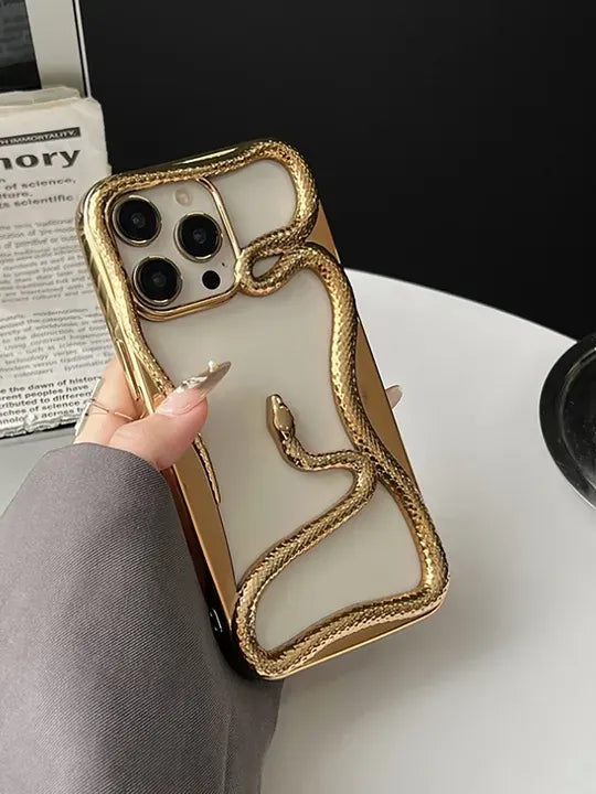 Premium Glossy 3D Snake Design Mobile Cover - Gold