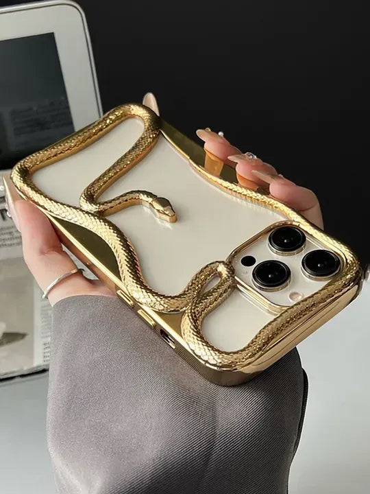Premium Glossy 3D Snake Design Mobile Cover - Gold