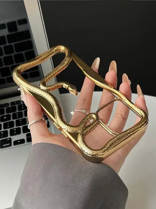 Premium Glossy 3D Snake Design Mobile Cover - Gold