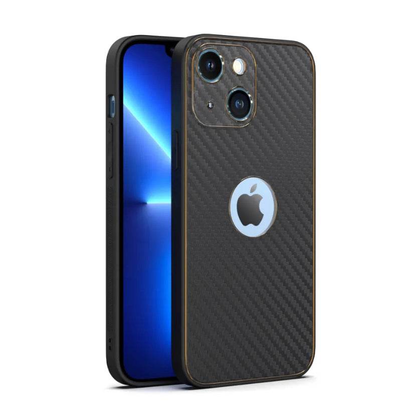 iPhone 13 Premium Leather Finish Carbon Fibre Case - Dark Grey - Guleel