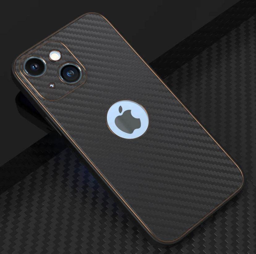 iPhone 13 Premium Leather Finish Carbon Fibre Case - Black - Guleel