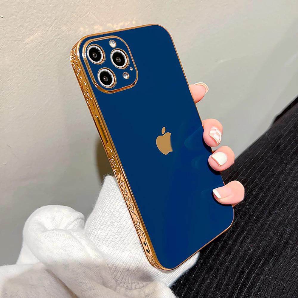 iPhone 13 Pro Premium Silicone Series Camera Protection Carving Case – Dark Blue - Guleel
