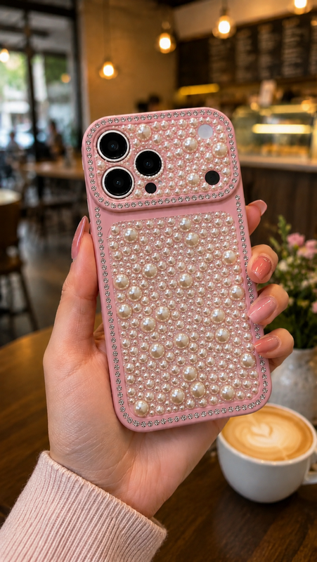 iPhone 17 Pro Max  Premium Pearl Rhinestone Elegant Shockproof Luxury Mobile Cover