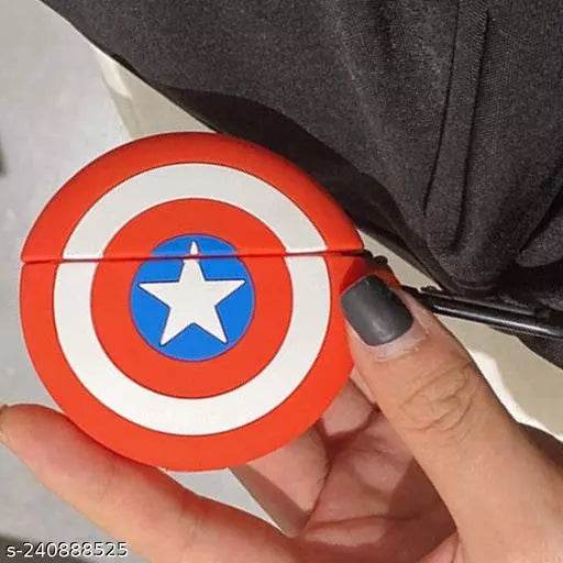 Airpod's 1 Cartoon Captain America Silicone Cover ( Airpods Not Included ) - Red White - Guleel