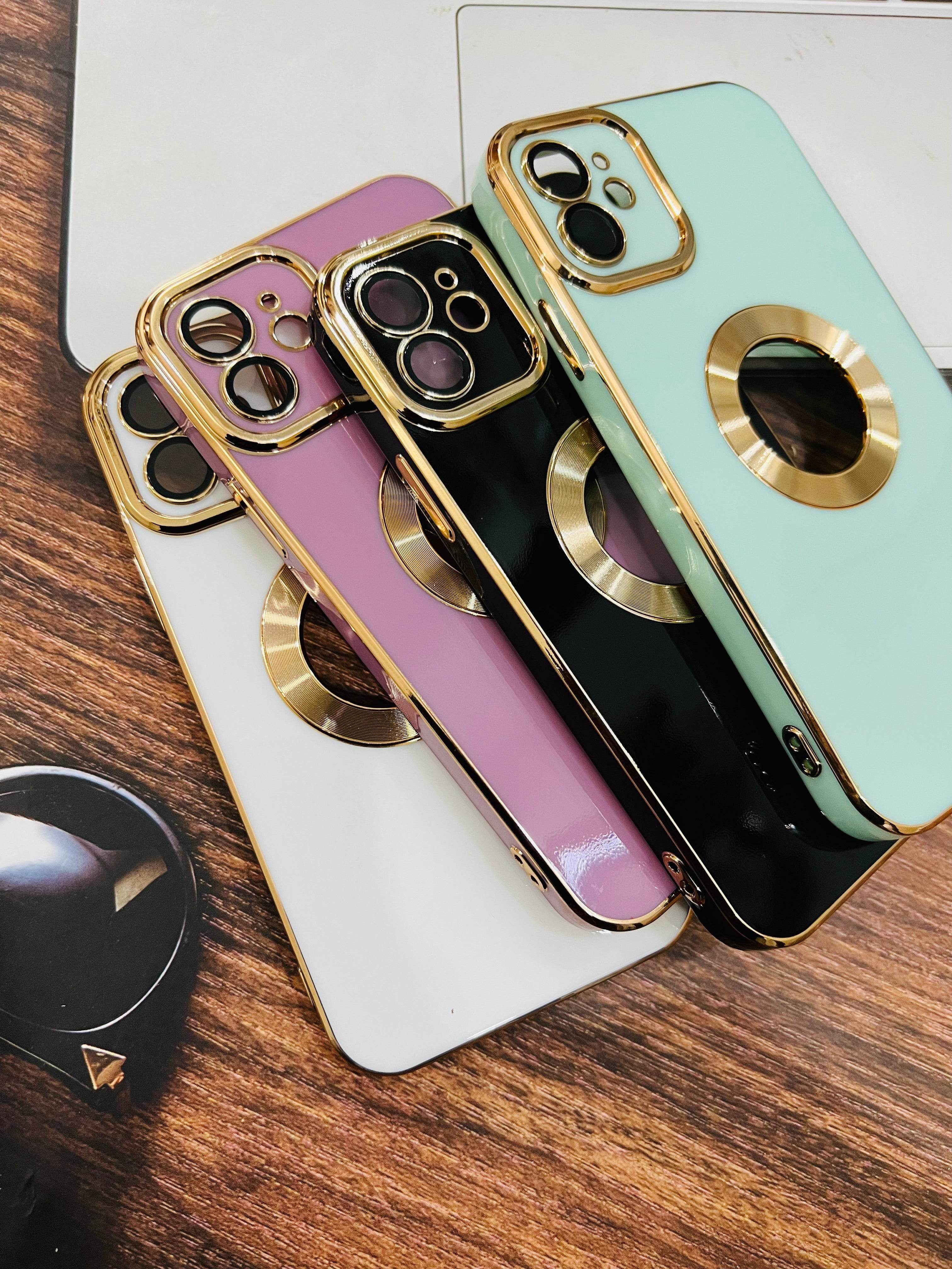 iPhone 12 Premium Silicone Camera Protection Logo Case - Purple - Guleel