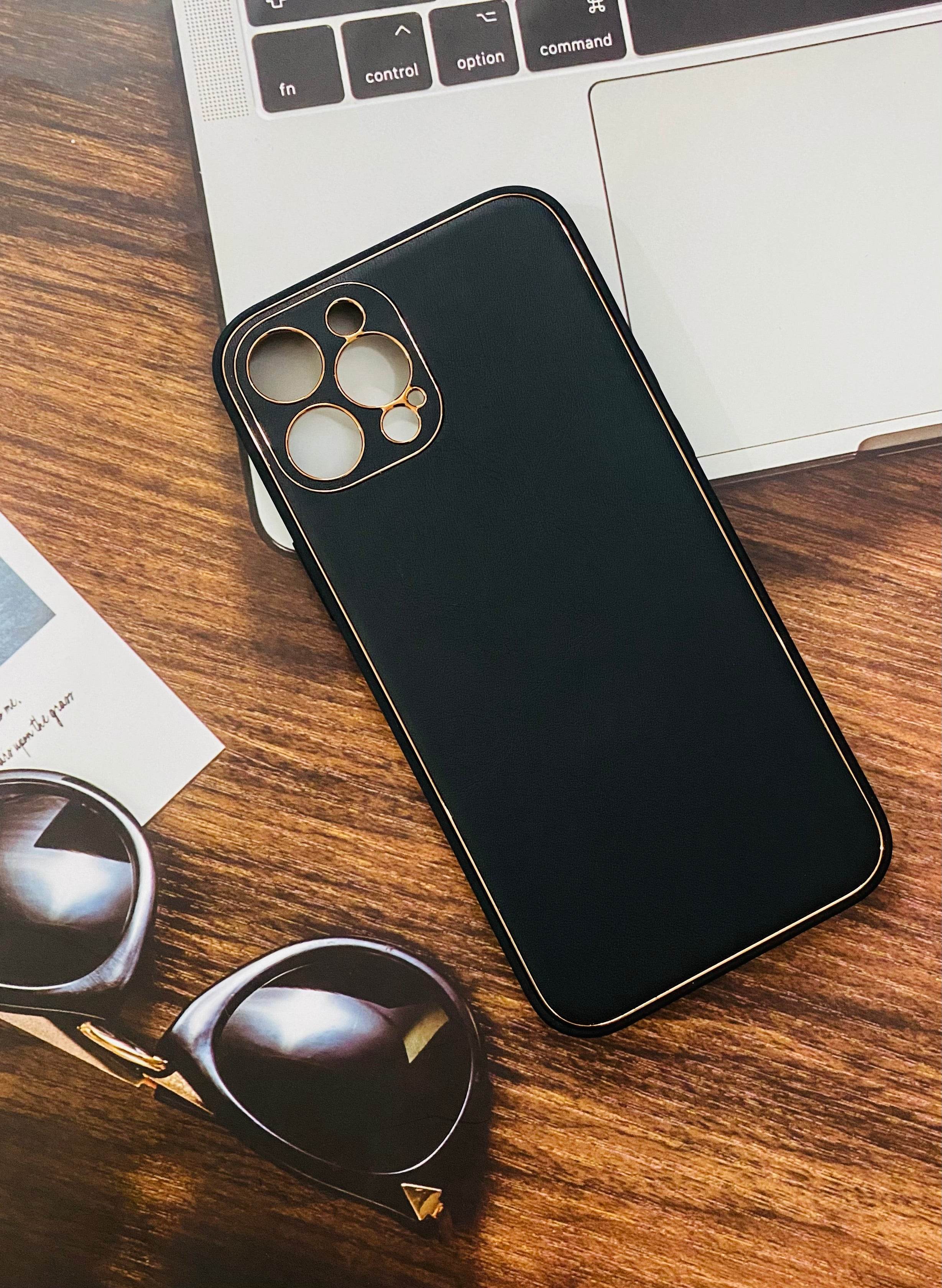 iPhone 12 Pro Max Premium Leather Finish Camera Protection Case - Black - Guleel