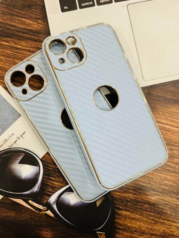 iPhone 13 Premium Carbon Fibre Leather Case - Light Blue - Guleel